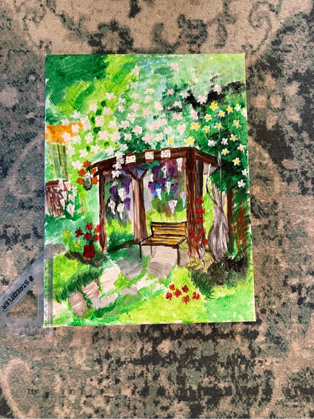Garden Pergola — hand-painted, original, acrylics